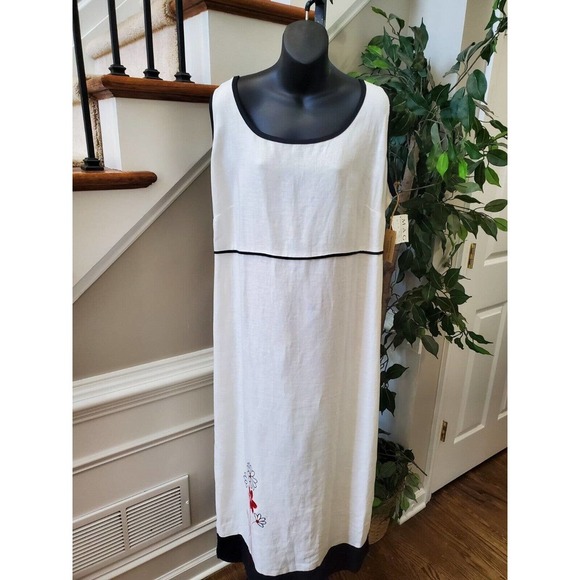 Maggie Women's White 100% Linen Round Neck Sleeveless Long Maxi Dress Size 1X - Picture 7 of 14
